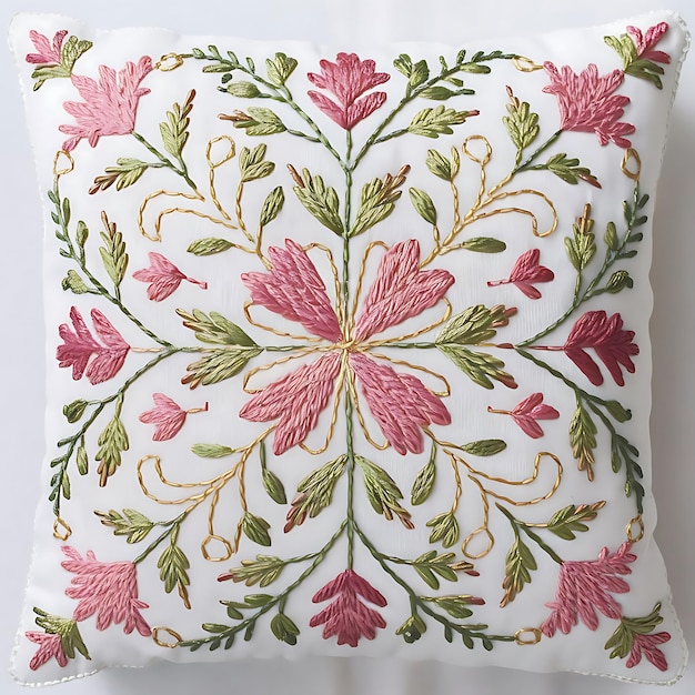 haftowana poduszka z delikatnym wzorem